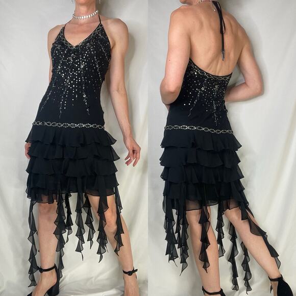 Sue Wong beaded sequin rosette halter silk‎ prom dress fairy cocktail Nocturne 4 - Picture 11 of 14